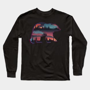 BEAR SILHOUETTE WITH FOREST AND WILDERNESS Long Sleeve T-Shirt